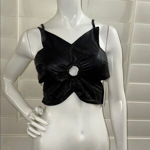 Pretty Garbage Vegan Leather Flower Shaped Crop Top Black